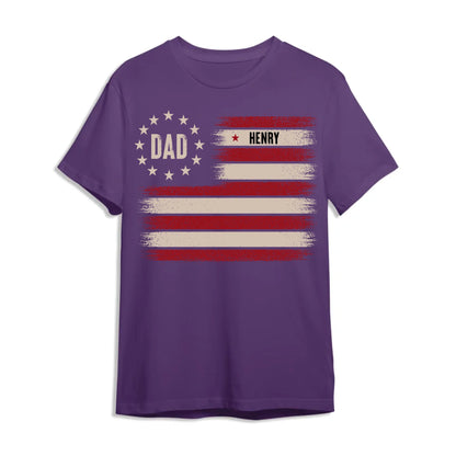 Custom Dad T-Shirt with Kids’ Names – Patriotic Flag Design - Custom Choo