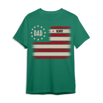 Custom Dad T-Shirt with Kids’ Names – Patriotic Flag Design - Custom Choo