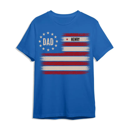Custom Dad T-Shirt with Kids’ Names – Patriotic Flag Design - Custom Choo