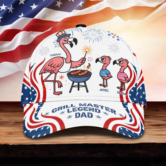 BBQ Dad's, Personalized Flamingo Dad's & Kid's Hat, Grill Master Legend Dad's 3D Hat, Custom Choo