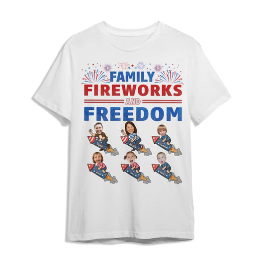 Personalized Family Photo & Name, Family Fireworks Freedom Shirt - Custom Choo