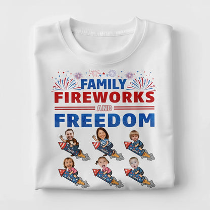 Personalized Family Photo & Name, Family Fireworks Freedom Shirt - Custom Choo