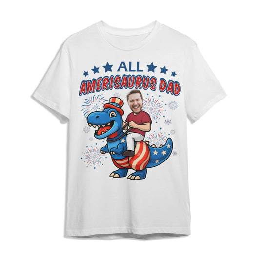 Personalized Photo All Amerisaurus Family, Happy 4th Of Family - Custom Choo
