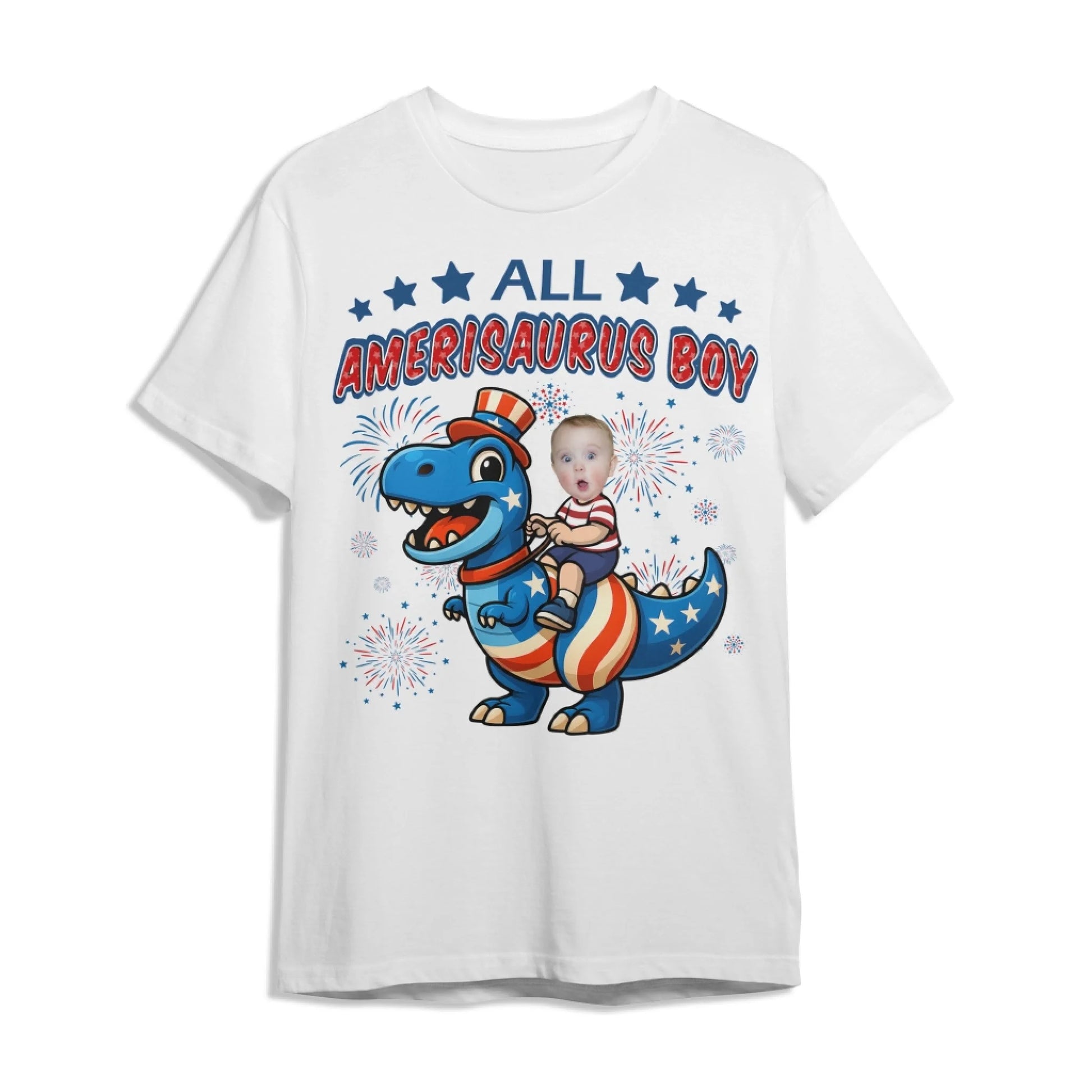 Personalized Photo All Amerisaurus Family, Happy 4th Of Family - Custom Choo