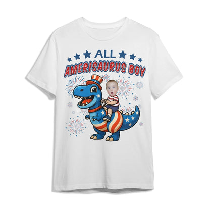 Personalized Photo All Amerisaurus Family, Happy 4th Of Family - Custom Choo