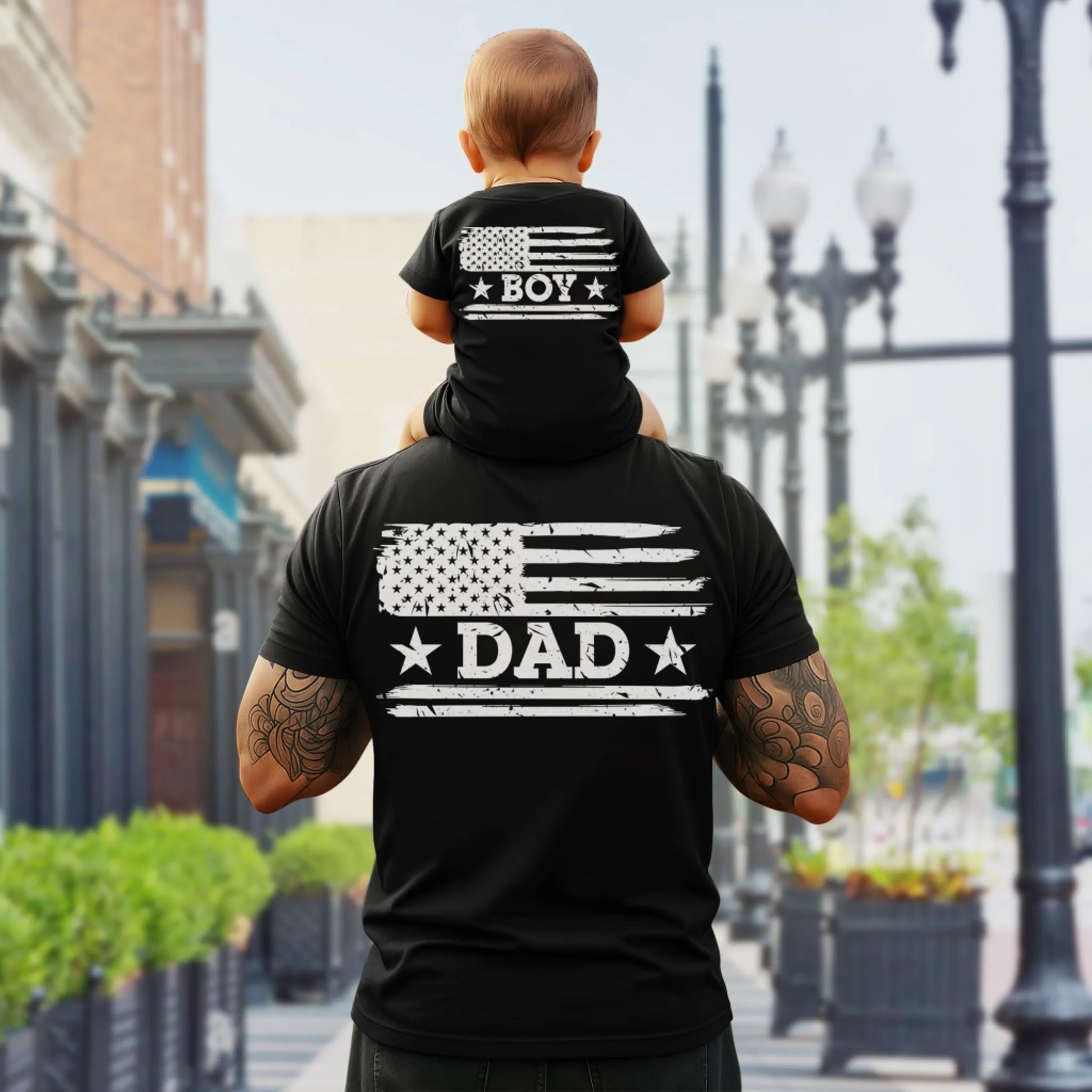 Personalized American Flag Dad & Boy, Girl T-Shirt Set – Father’s Day or Independence Day Gift Idea - Custom Choo