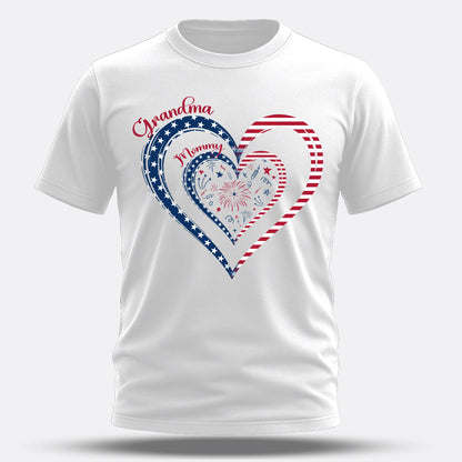 Personalized Heart Flag Shirt for Grandma and Mom – Add Grandkids’ Names & Photos - Custom Choo