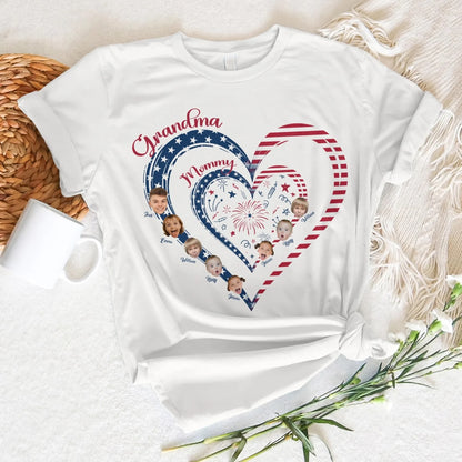 Personalized Heart Flag Shirt for Grandma and Mom – Add Grandkids’ Names & Photos - Custom Choo