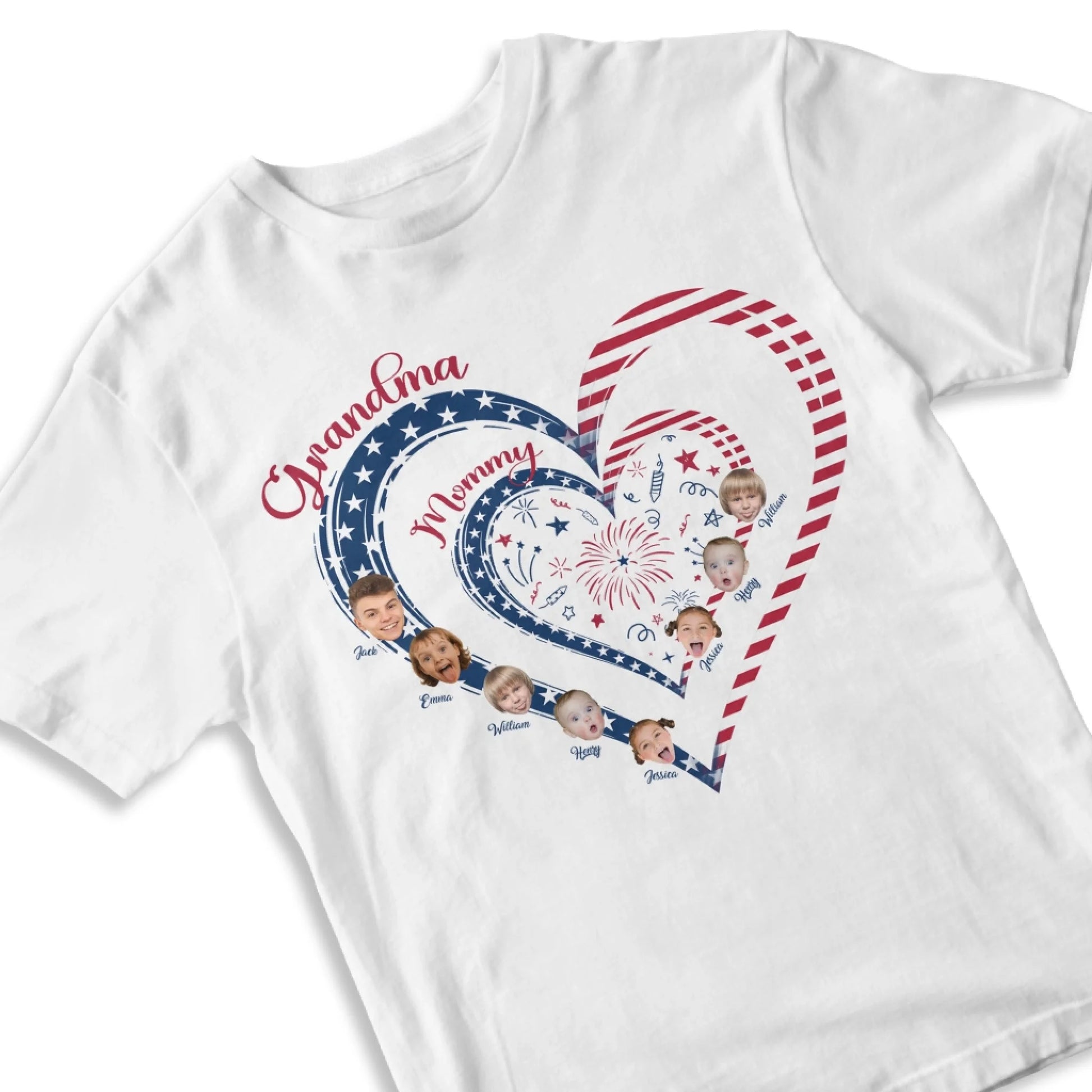 Personalized Heart Flag Shirt for Grandma and Mom – Add Grandkids’ Names & Photos - Custom Choo