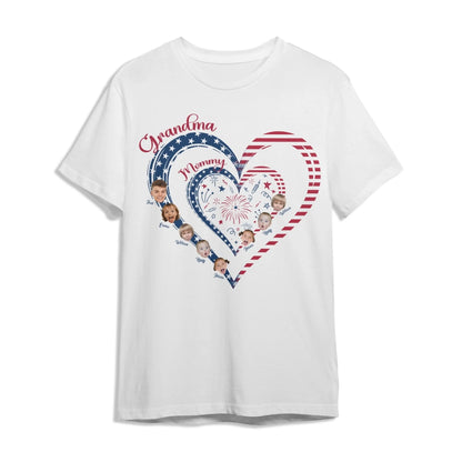 Personalized Heart Flag Shirt for Grandma and Mom – Add Grandkids’ Names & Photos - Custom Choo