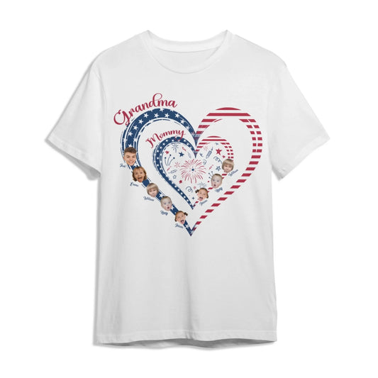 Personalized Heart Flag Shirt for Grandma and Mom – Add Grandkids’ Names & Photos - Custom Choo
