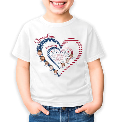 Personalized Heart Flag Shirt for Grandma and Mom – Add Grandkids’ Names & Photos - Custom Choo