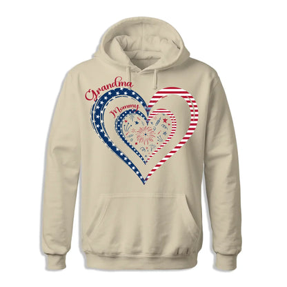 Personalized Heart Flag Shirt for Grandma and Mom – Add Grandkids’ Names & Photos - Custom Choo