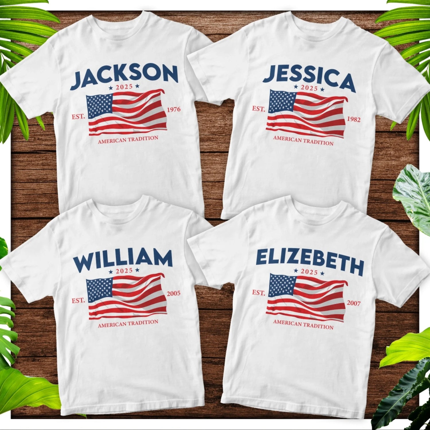 Custom American Tradition Family Shirt – Personalized Name & Birth Year USA Flag Tee, Custom Choo