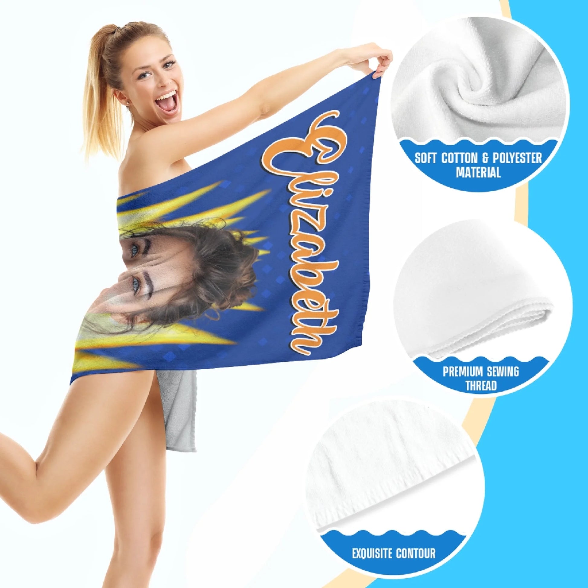 Personalized Beach Towel for Pool, Beach & Travel - Custom Your Face And Name Gift for Bestie, Custom Choo