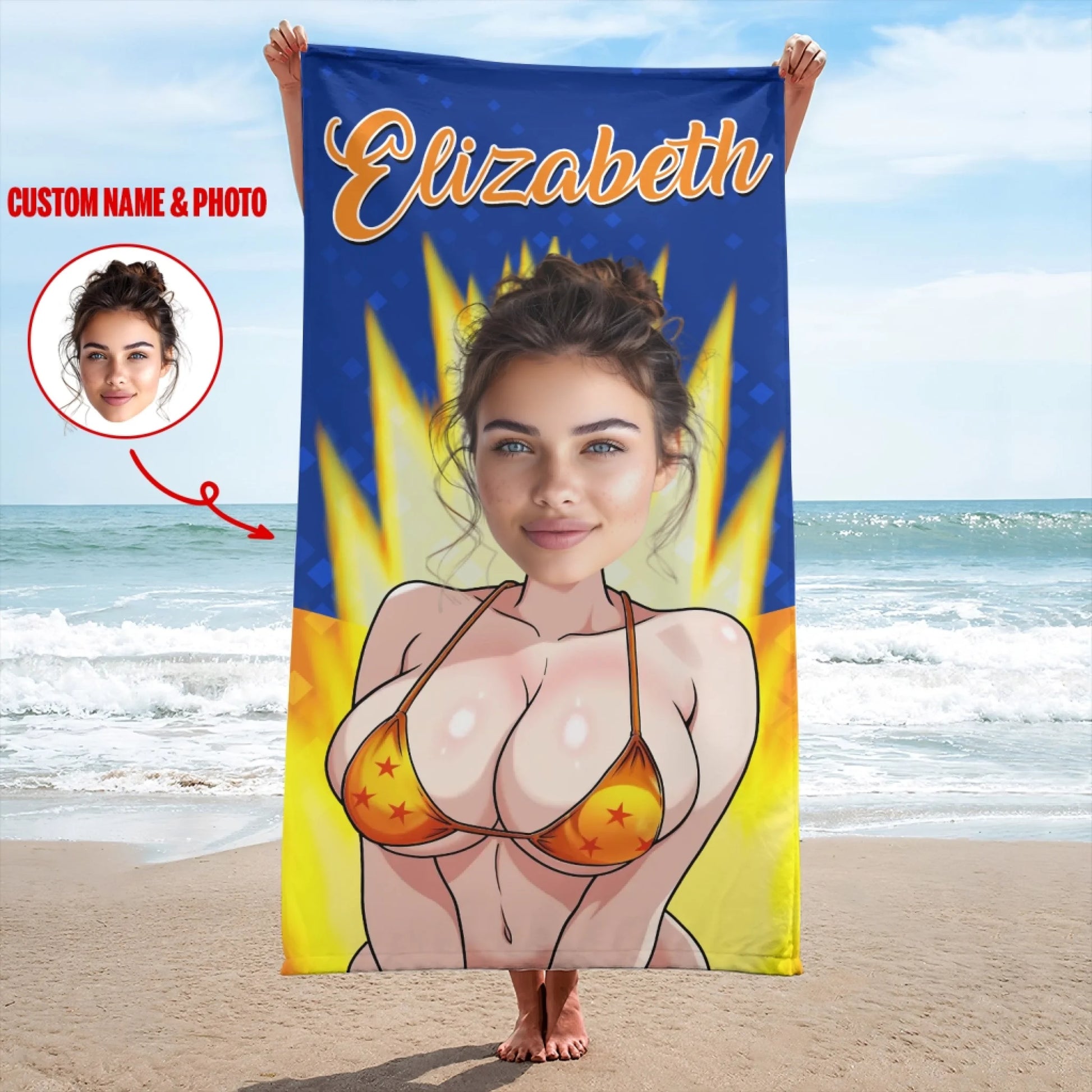 Personalized Beach Towel for Pool, Beach & Travel - Custom Your Face And Name Gift for Bestie, Custom Choo