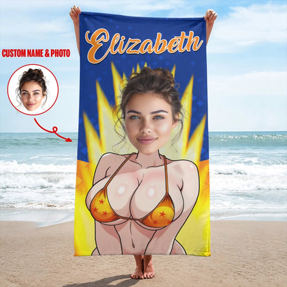 Personalized Beach Towel for Pool, Beach & Travel - Custom Your Face And Name Gift for Bestie, Custom Choo