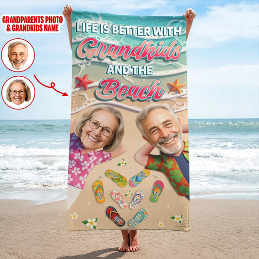 Life Is Better With Grandkids And The Beach – Personalized Beach Towel - Custom Choo