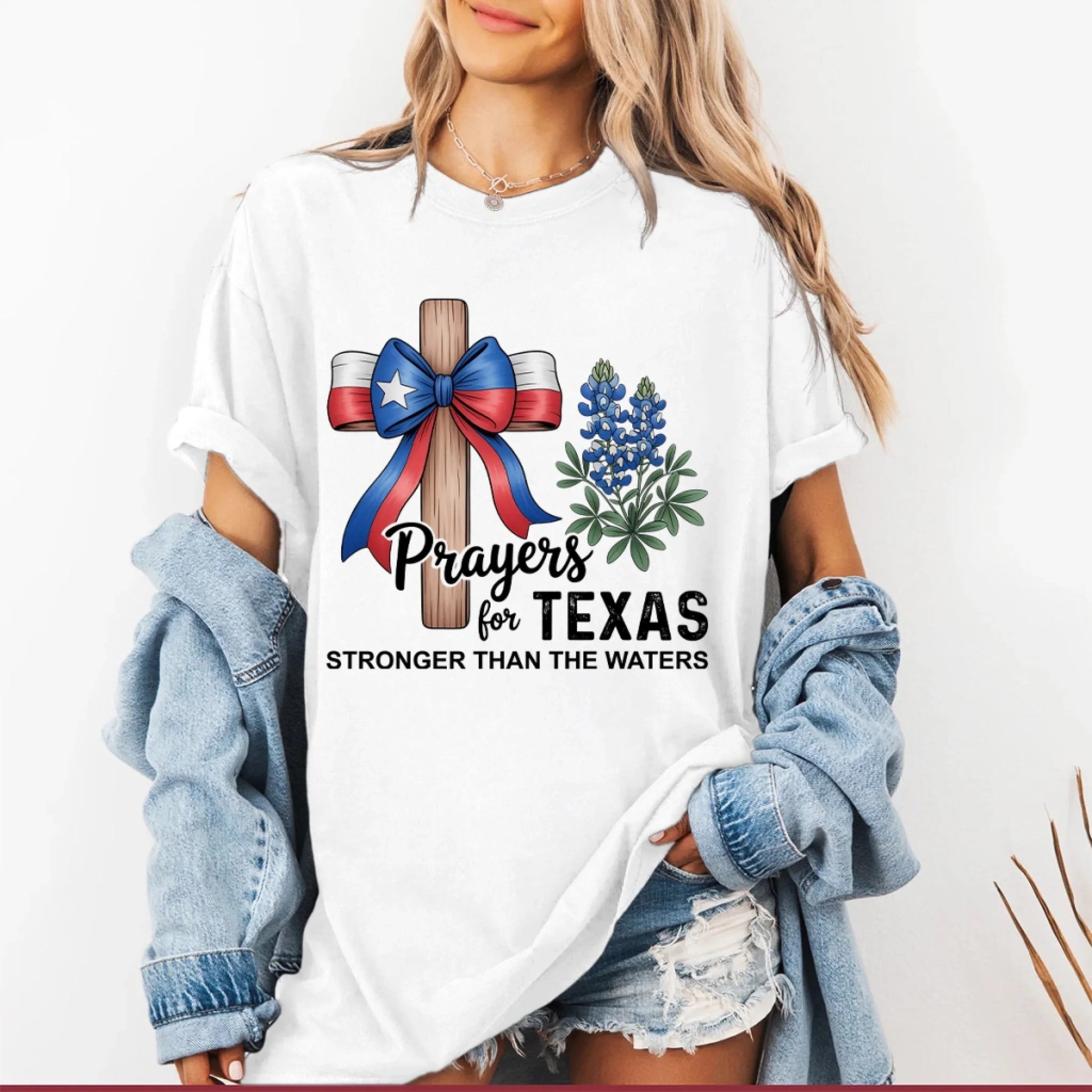The Cross Prays for Texas – Stronger Than the Water T-Shirt - Custom Choo