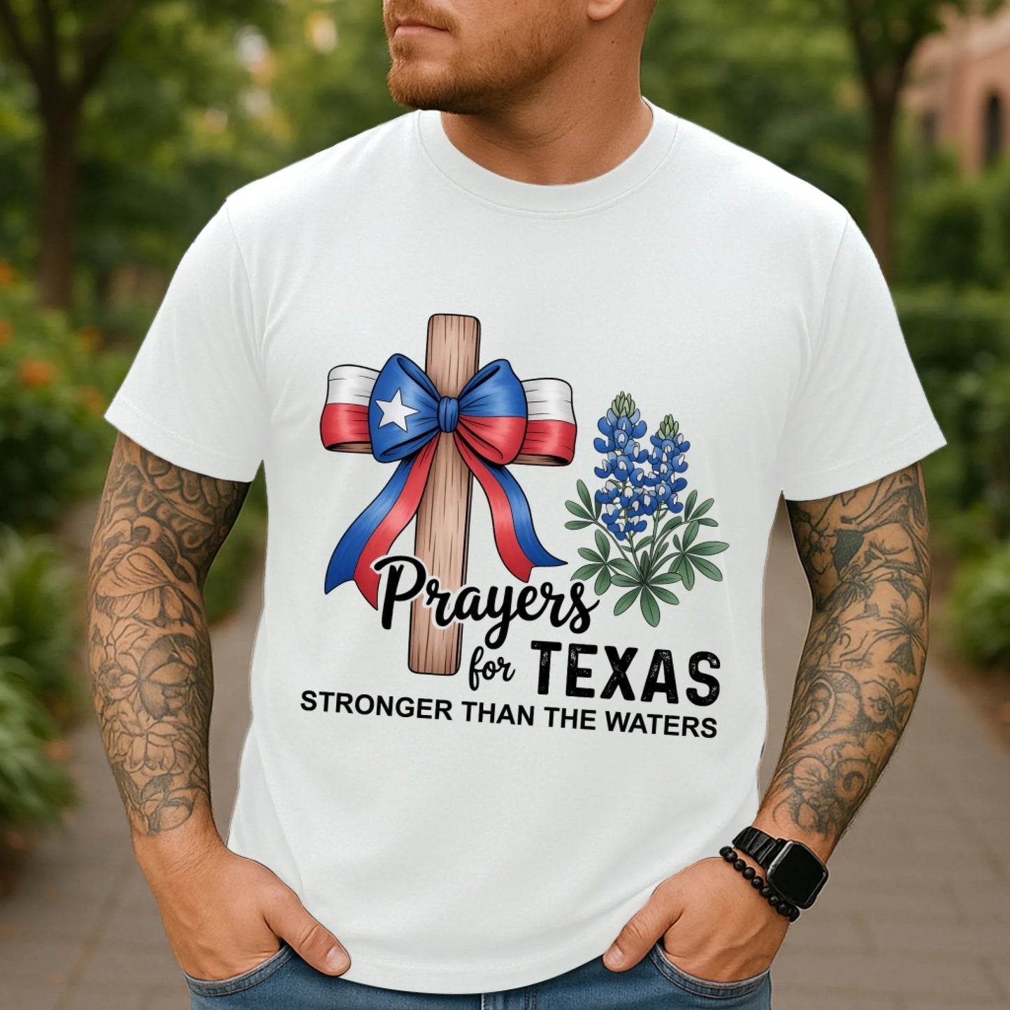 The Cross Prays for Texas – Stronger Than the Water T-Shirt - Custom Choo