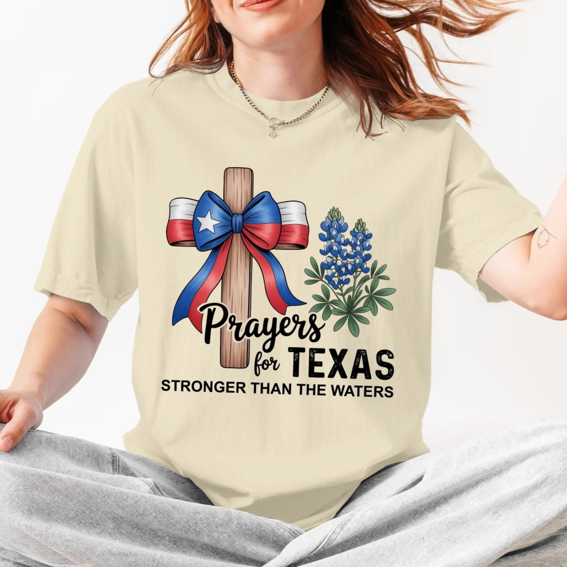 The Cross Prays for Texas – Stronger Than the Water T-Shirt - Custom Choo