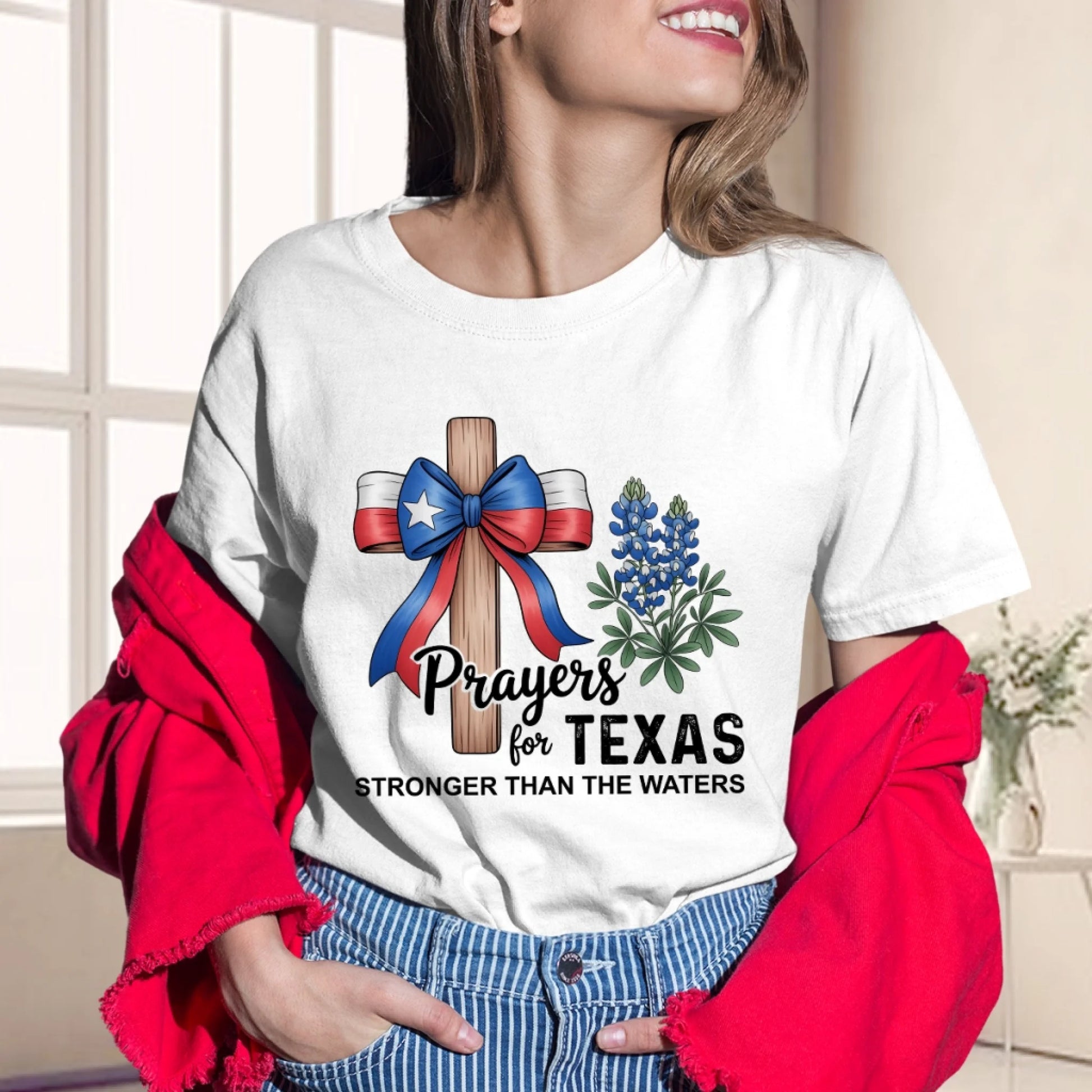 The Cross Prays for Texas – Stronger Than the Water T-Shirt - Custom Choo
