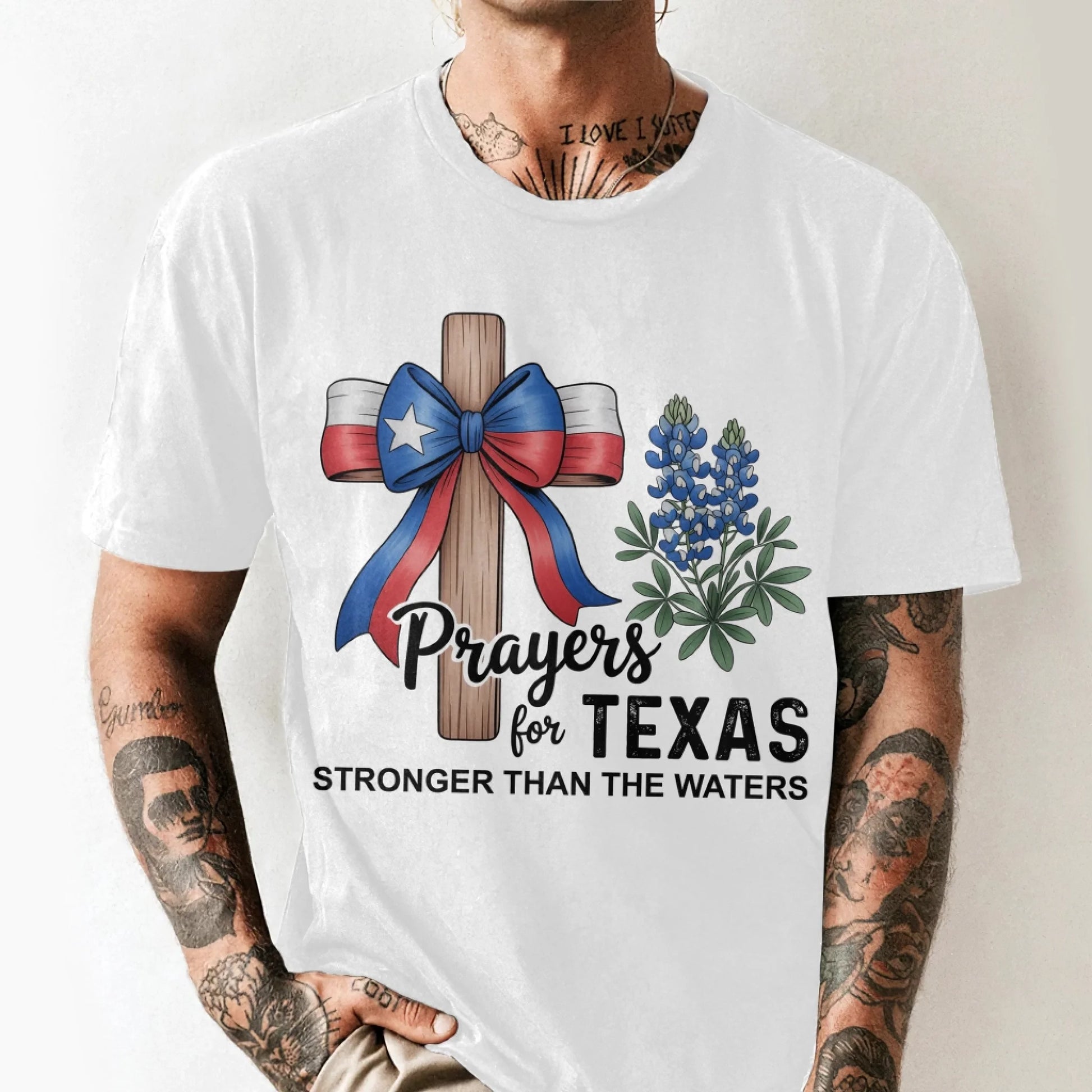 The Cross Prays for Texas – Stronger Than the Water T-Shirt - Custom Choo