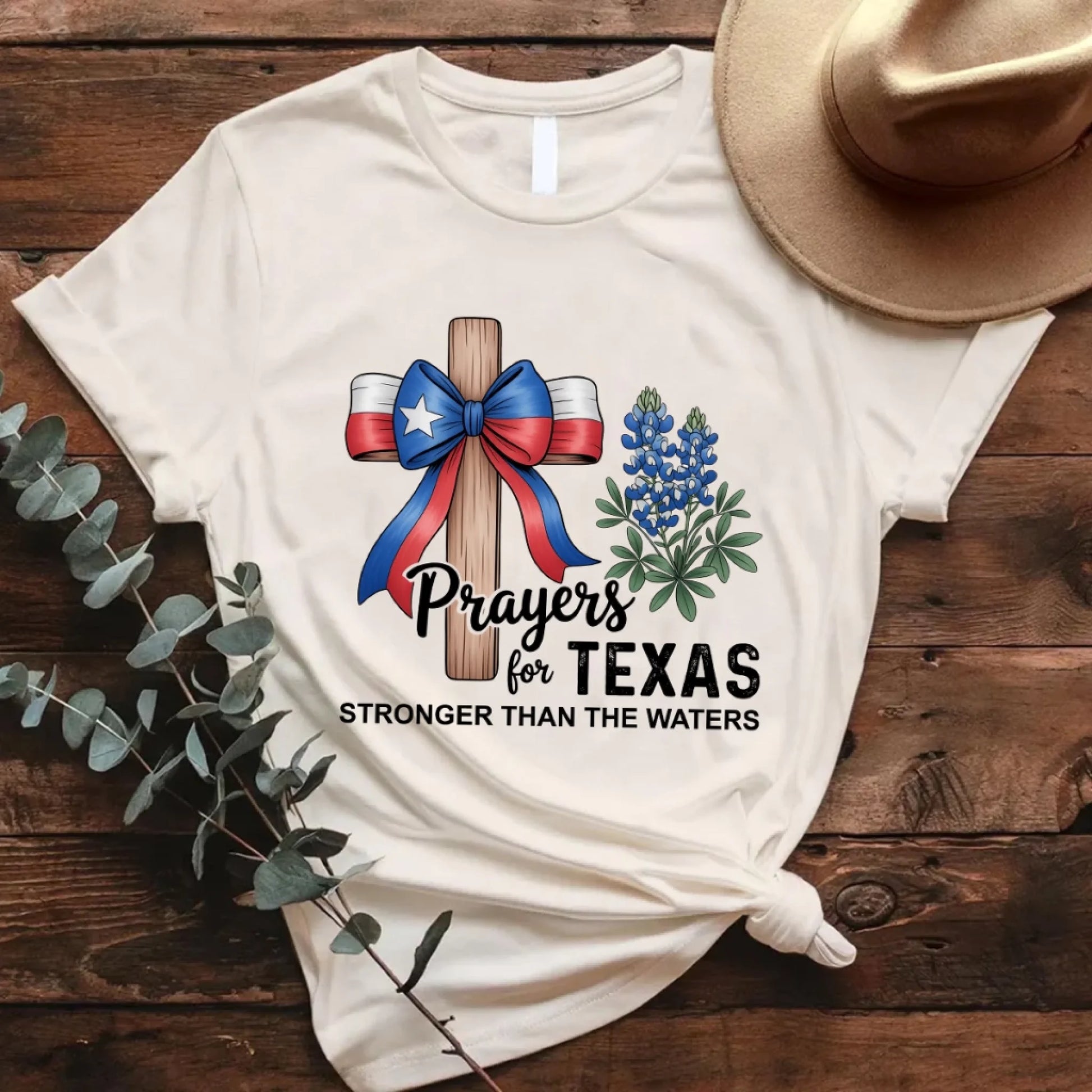 The Cross Prays for Texas – Stronger Than the Water T-Shirt - Custom Choo