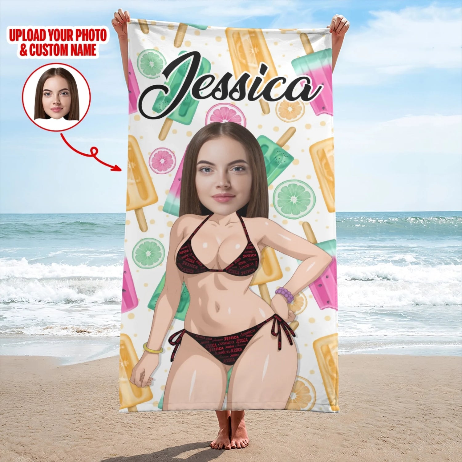 Personalized Funny Beach Towel – Custom Your Face & Name, Custom Choo