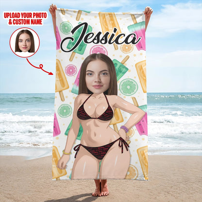 Personalized Funny Beach Towel – Custom Your Face & Name - Custom Choo