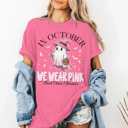 In October We Wear Pink - Breast Cancer Awareness T-Shirt, Custom Choo