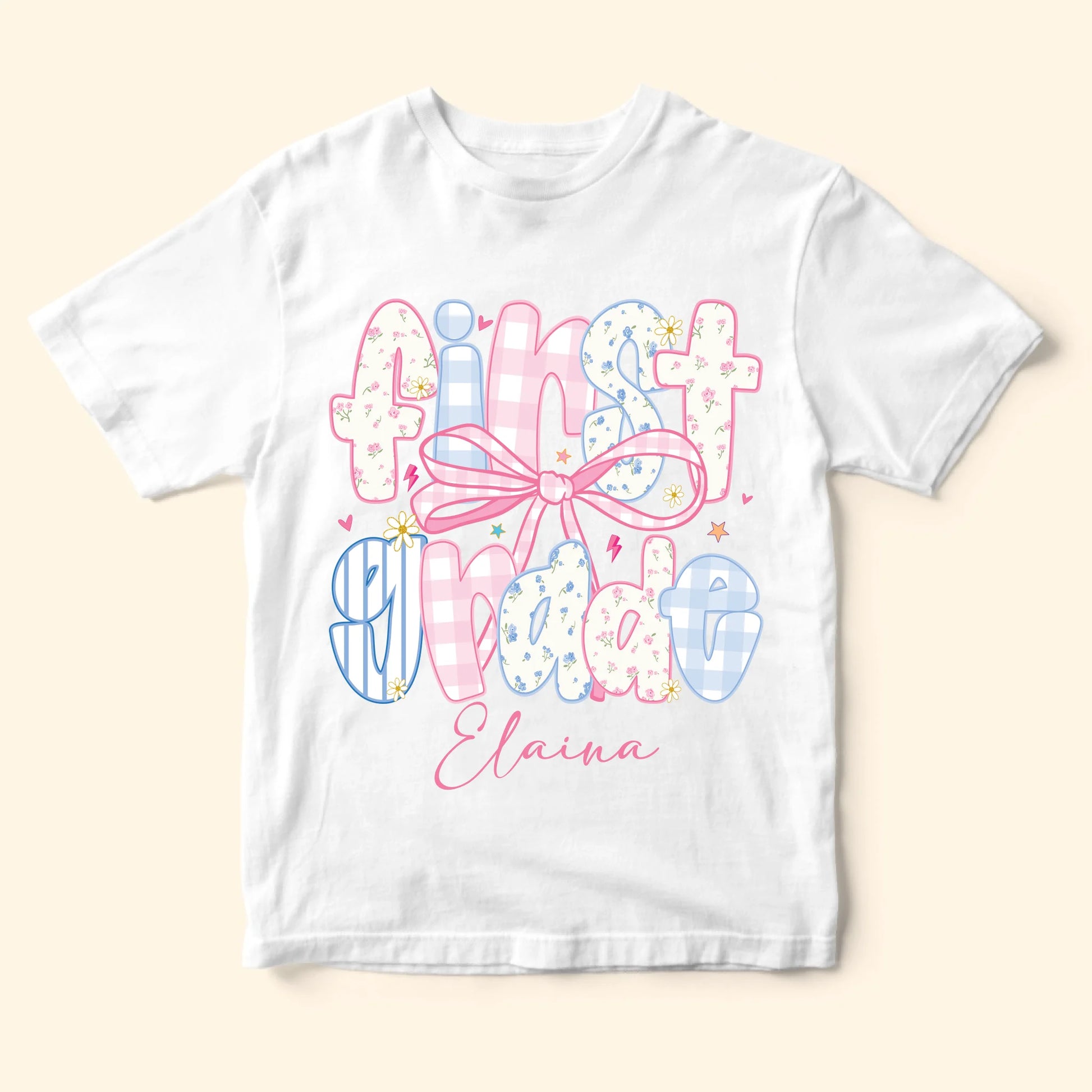 Custom Name & Grade Youth Tee – Back to School Bow Design, Custom Choo