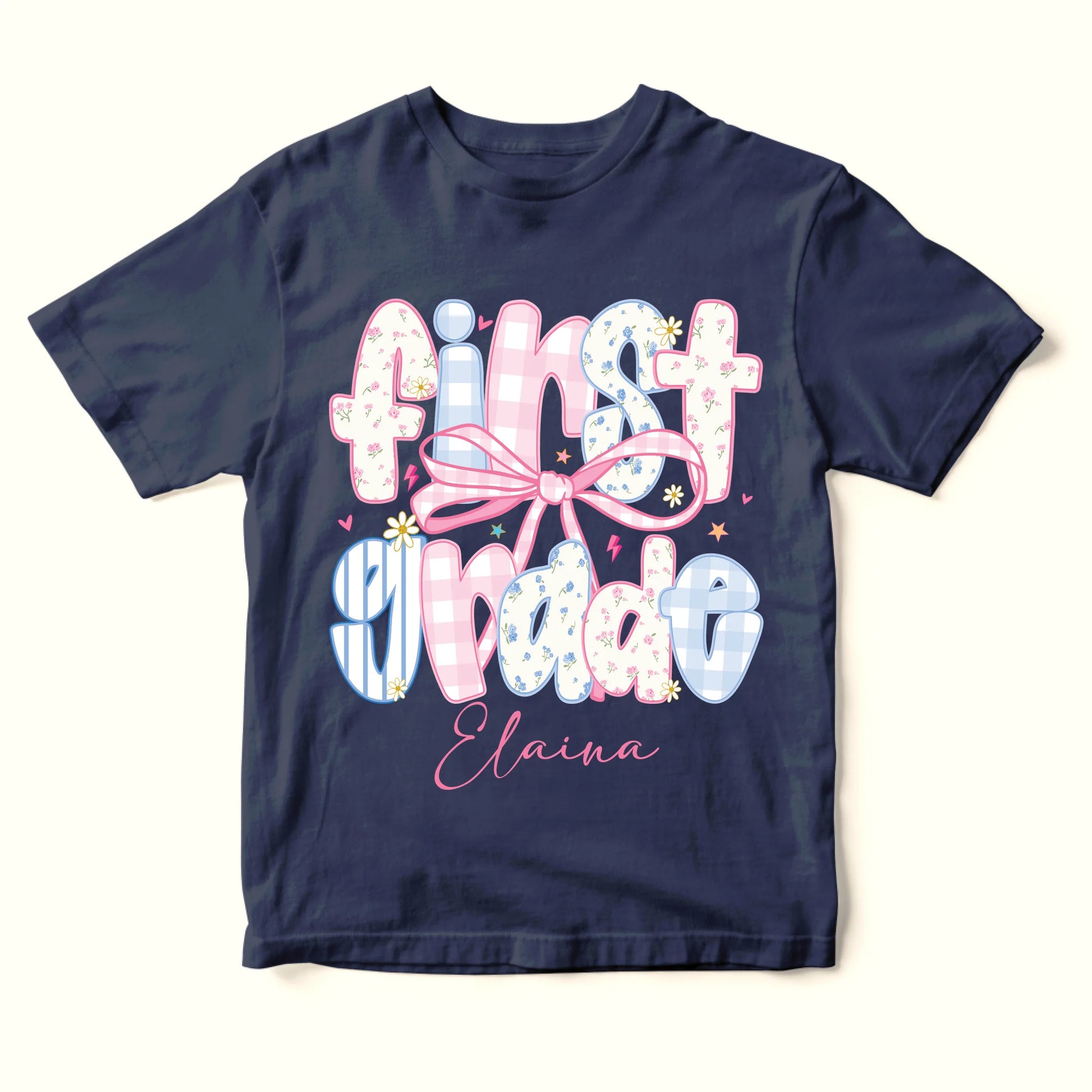 Custom Name & Grade Youth Tee – Back to School Bow Design, Custom Choo