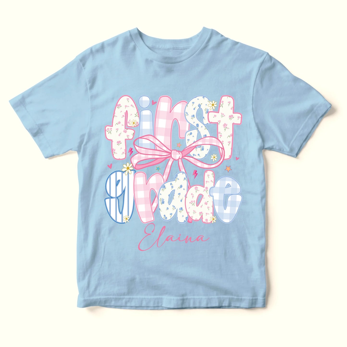 Custom Name & Grade Youth Tee – Back to School Bow Design, Custom Choo