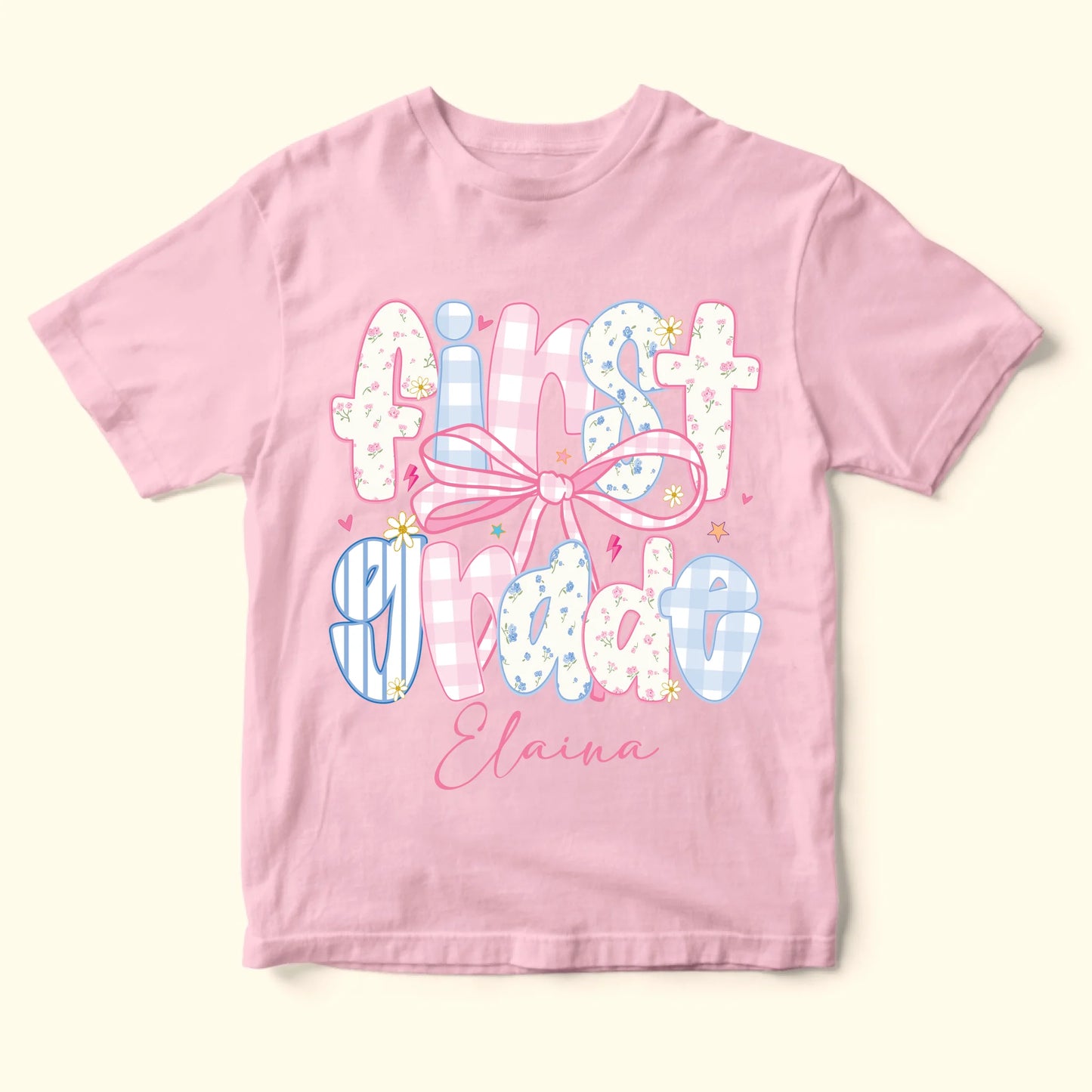 Custom Name & Grade Youth Tee – Back to School Bow Design, Custom Choo