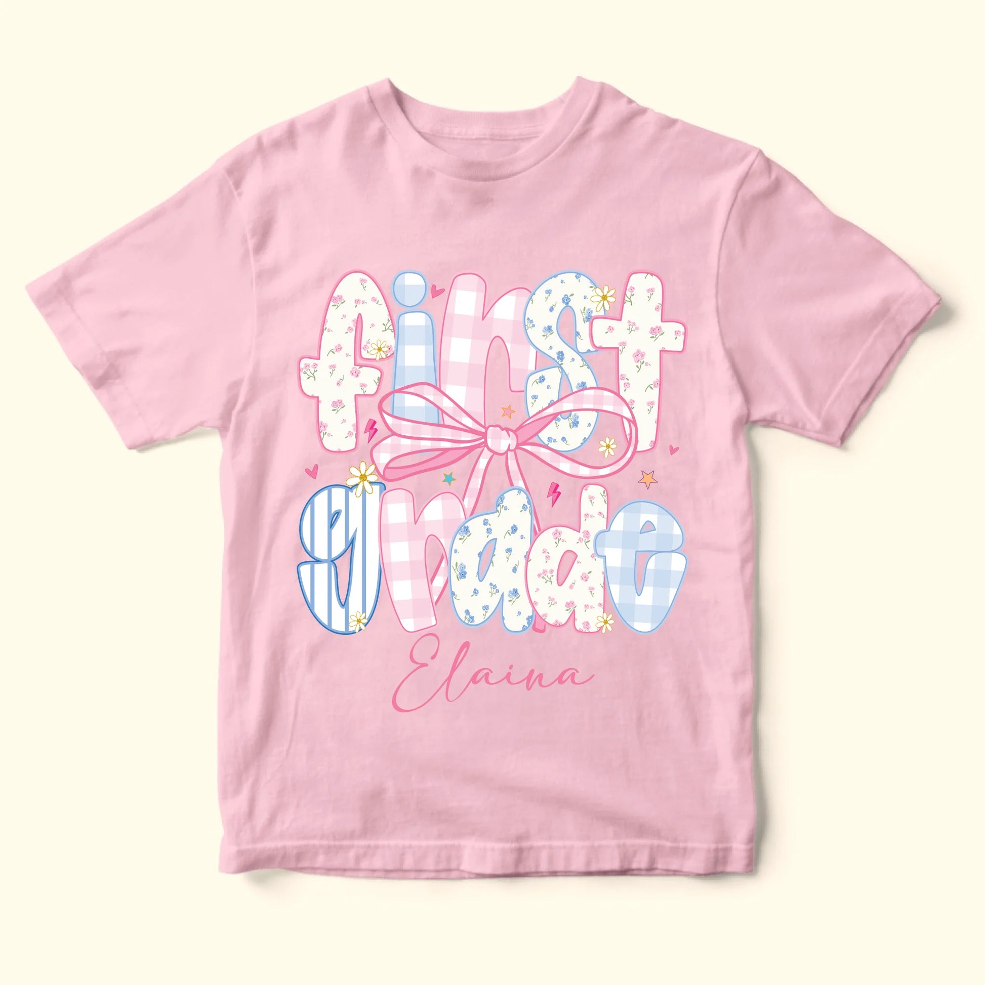 Custom Name & Grade Youth Tee – Back to School Bow Design, Custom Choo