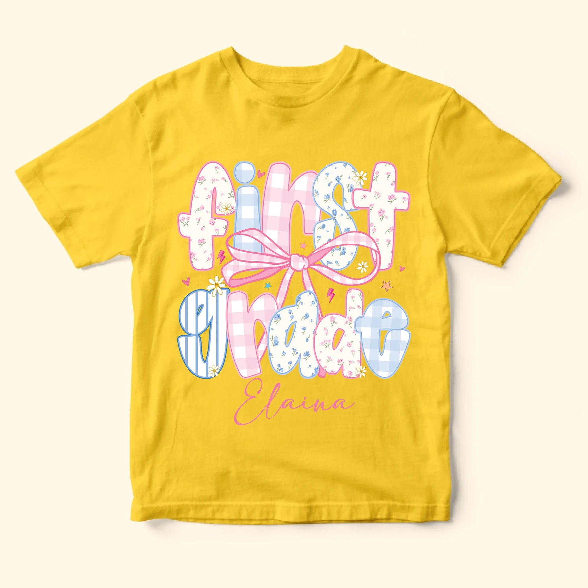 Custom Name & Grade Youth Tee – Back to School Bow Design, Custom Choo