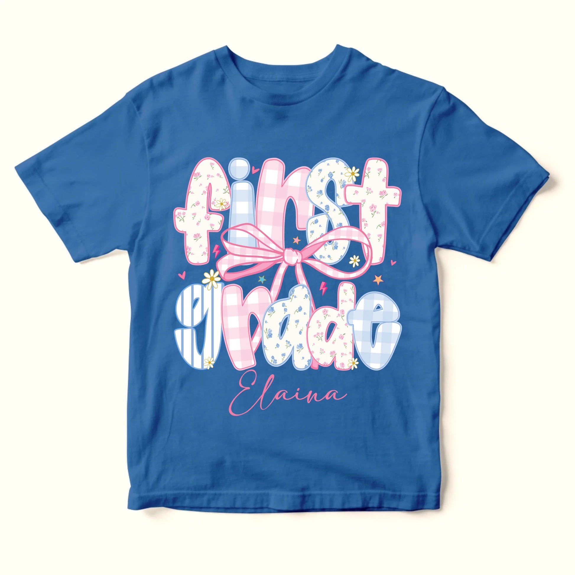 Custom Name & Grade Youth Tee – Back to School Bow Design, Custom Choo