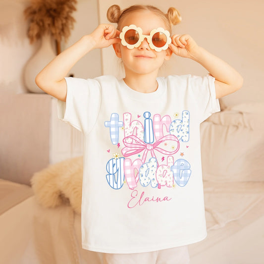 Custom Name & Grade Youth Tee – Back to School Bow Design, Custom Choo