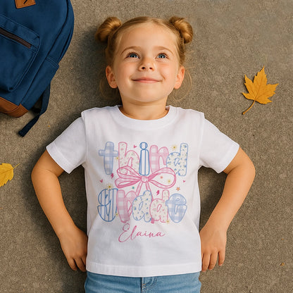 Custom Name & Grade Youth Tee – Back to School Bow Design, Custom Choo