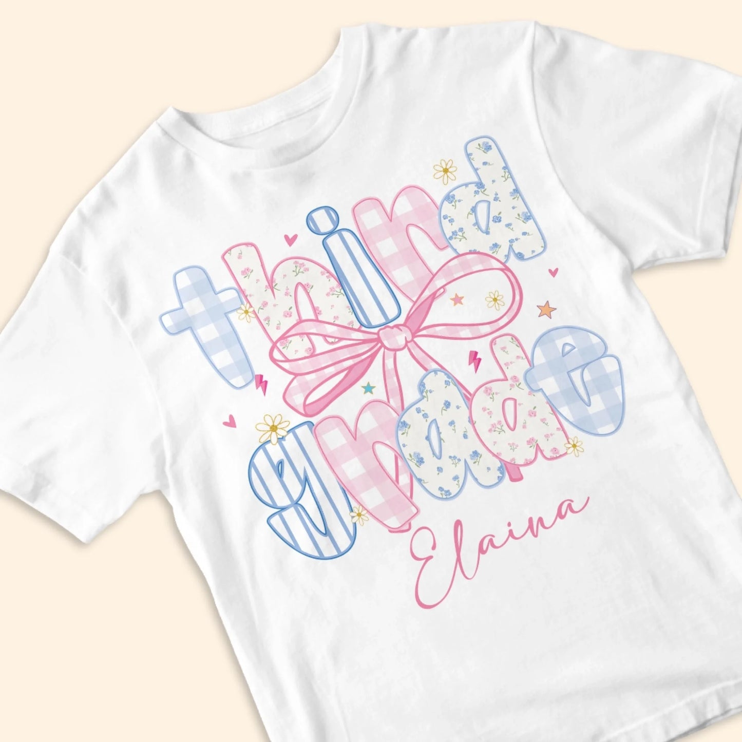 Custom Name & Grade Youth Tee – Back to School Bow Design, Custom Choo