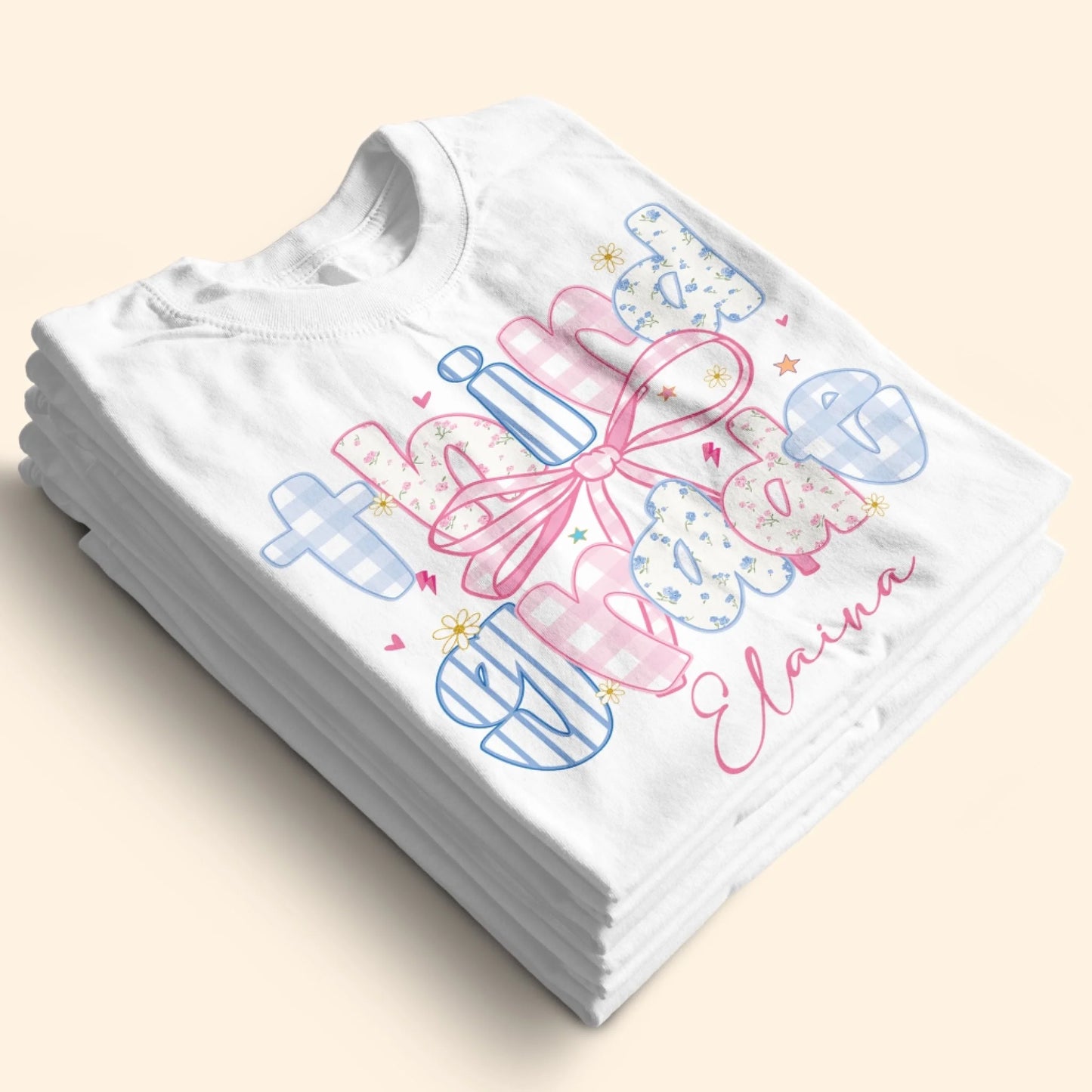 Custom Name & Grade Youth Tee – Back to School Bow Design, Custom Choo