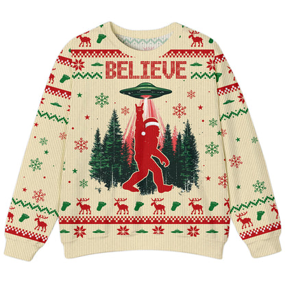 Believe In Bigfoot UFO Christmas - Funny Ugly Christmas Sweater