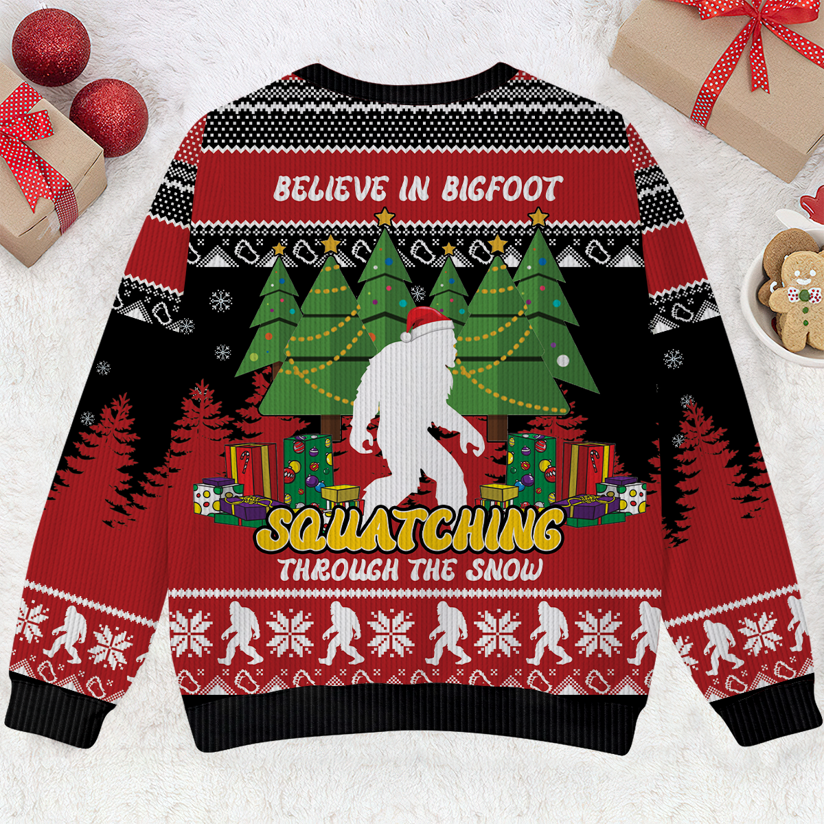Believe in Bigfoot Christmas Trees Funny Ugly Christmas Sweater