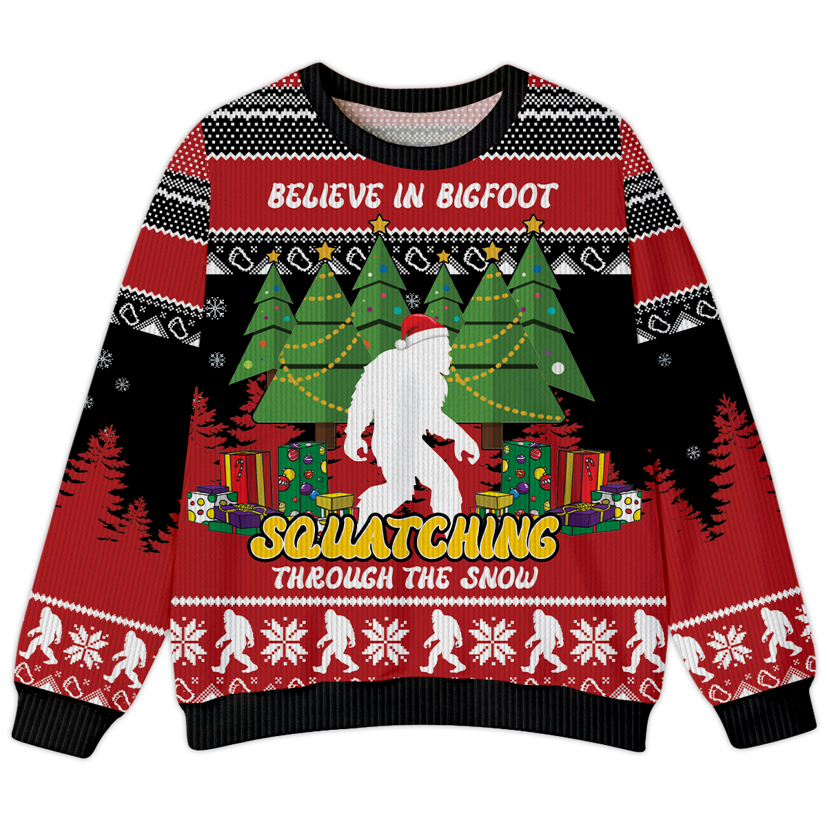 Believe in Bigfoot Christmas Trees Funny Ugly Christmas Sweater