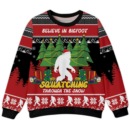 Believe in Bigfoot Christmas Trees Funny Ugly Christmas Sweater