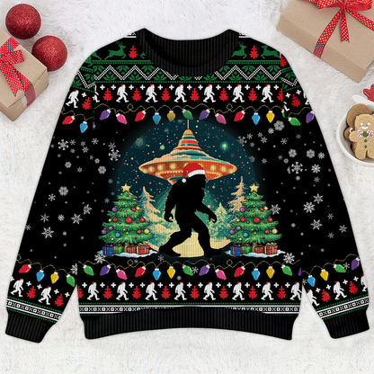 Believe Bigfoot Santa Hat UFO Christmas Ugly Christmas Sweater