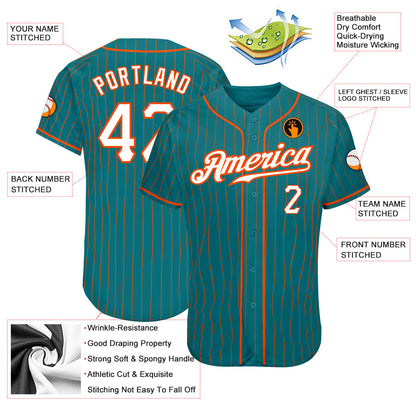 Custom Teal Orange Pinstripe White-Orange Authentic Baseball Jersey