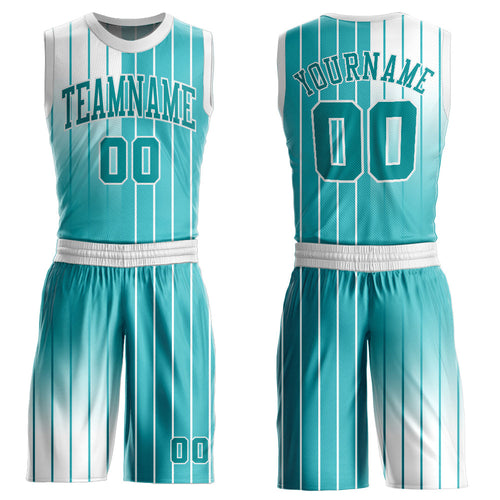 Custom Aqua Aqua-White Round Neck Sublimation Basketball Uniform Jersey