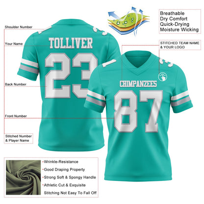 Custom Aqua White-Gray Authentic Football Jersey